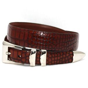 Lansky belt men's 44 brown Croc Embossed Italian Calfskin leather silver buckle